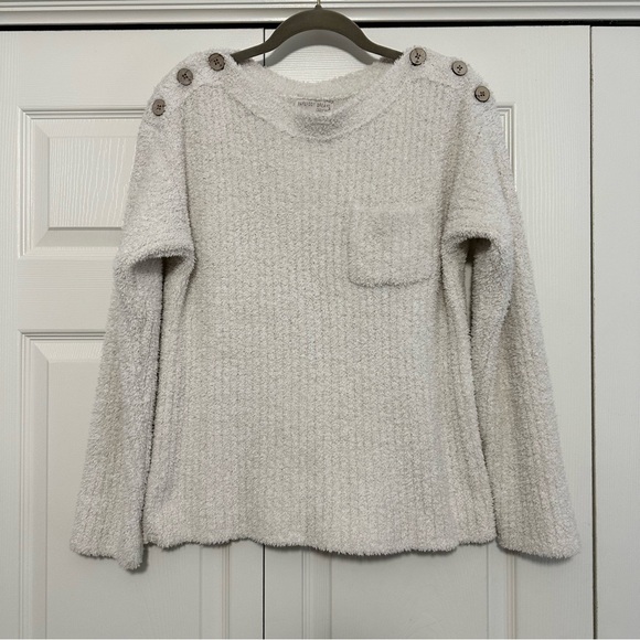 Barefoot Dreams Sweaters - Barefoot Dreams Cozychic Lite Melange‎ Boatneck Button Pullover Sweater EUC